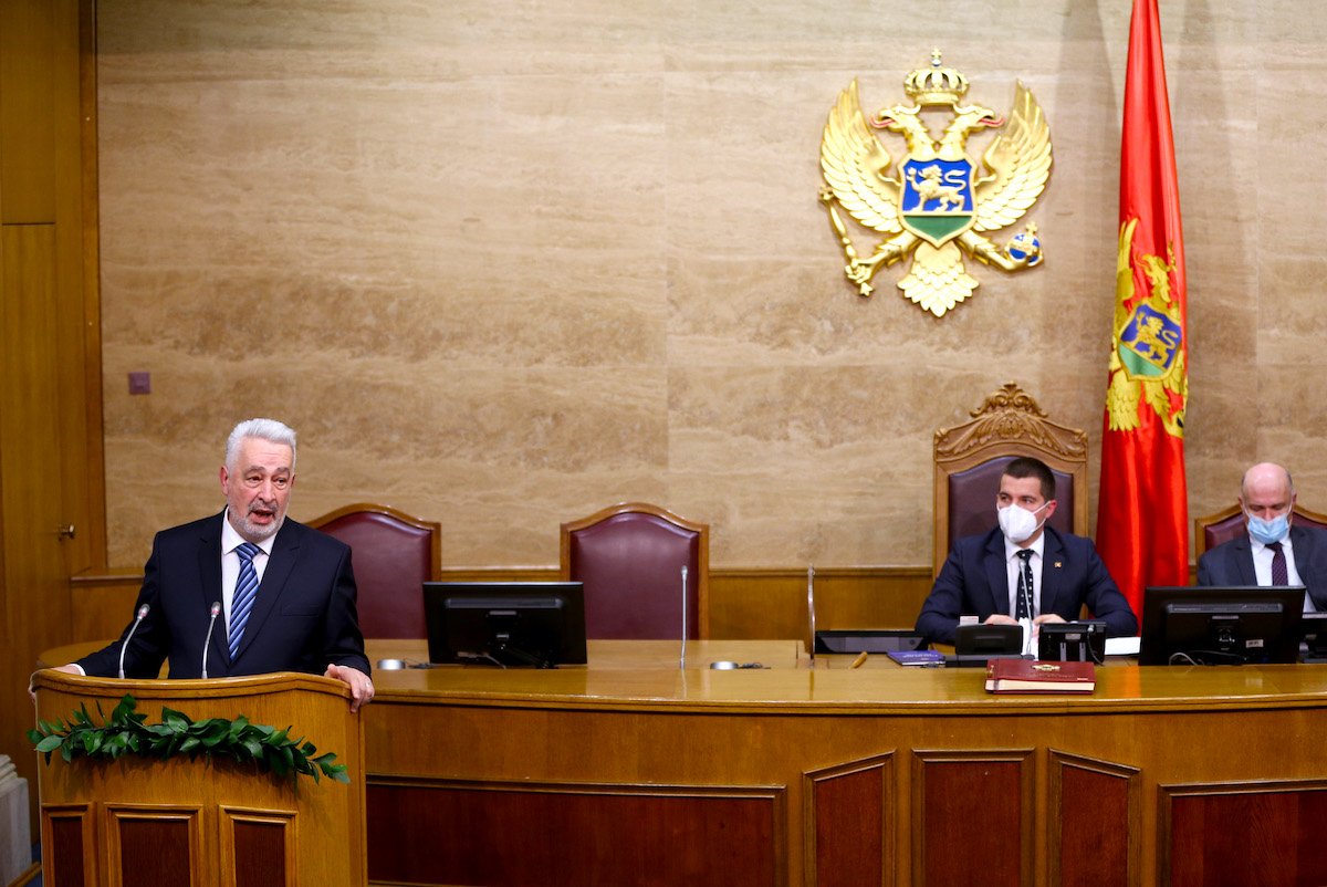 Zdravko Krivokapic, Prime minister-designate of Montenegro presents an expose during parliamentary session on December 2, 2020 in Podgorica, Montenegro. After the August 30 parliamentary elections, Prime Minister Zdravko Krivokapic's coalition ousted the Democratic Party of Socialists (DPS), which had governed Montenegro for nearly three decades.